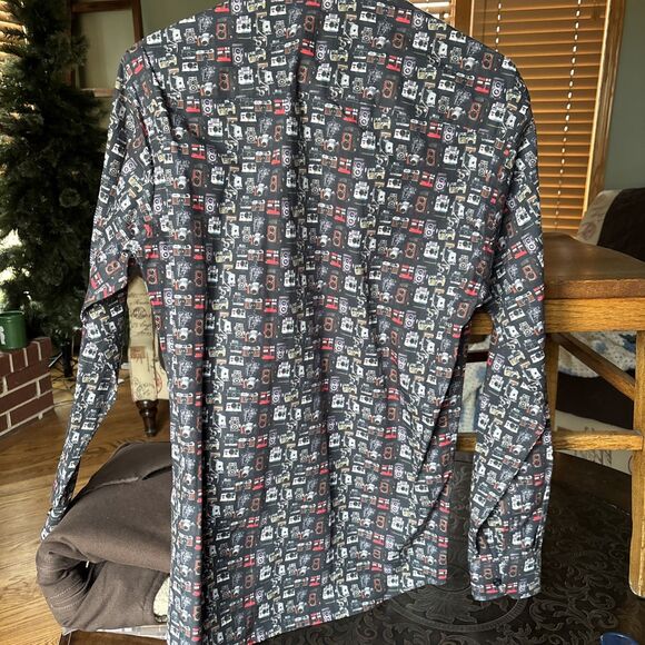 Jared Lang Camera Photography Print Button Down LS Black Shirt Men's Small - Picture 5 of 6